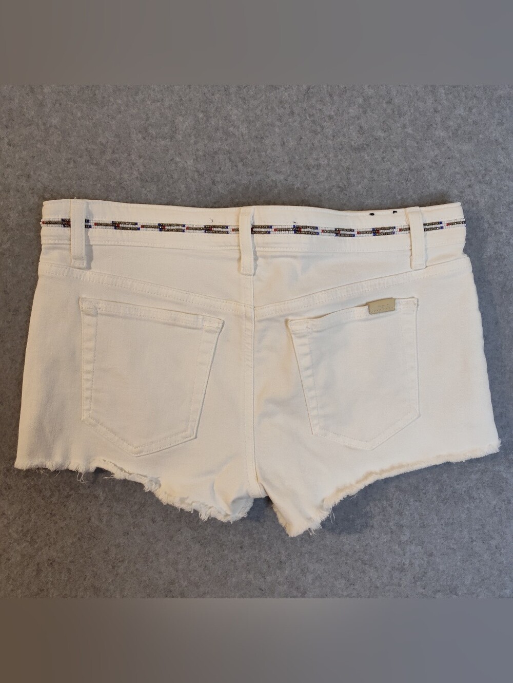 Joe's Jeans White Frayed Hem Low-Rise Denim Shorts Beaded Waistband